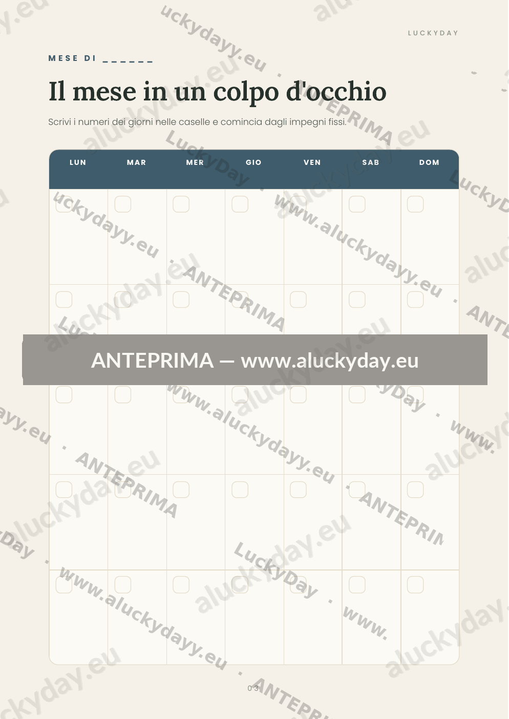 Planner Mensile + Obiettivi — Stampabile (PDF) - immagine 2